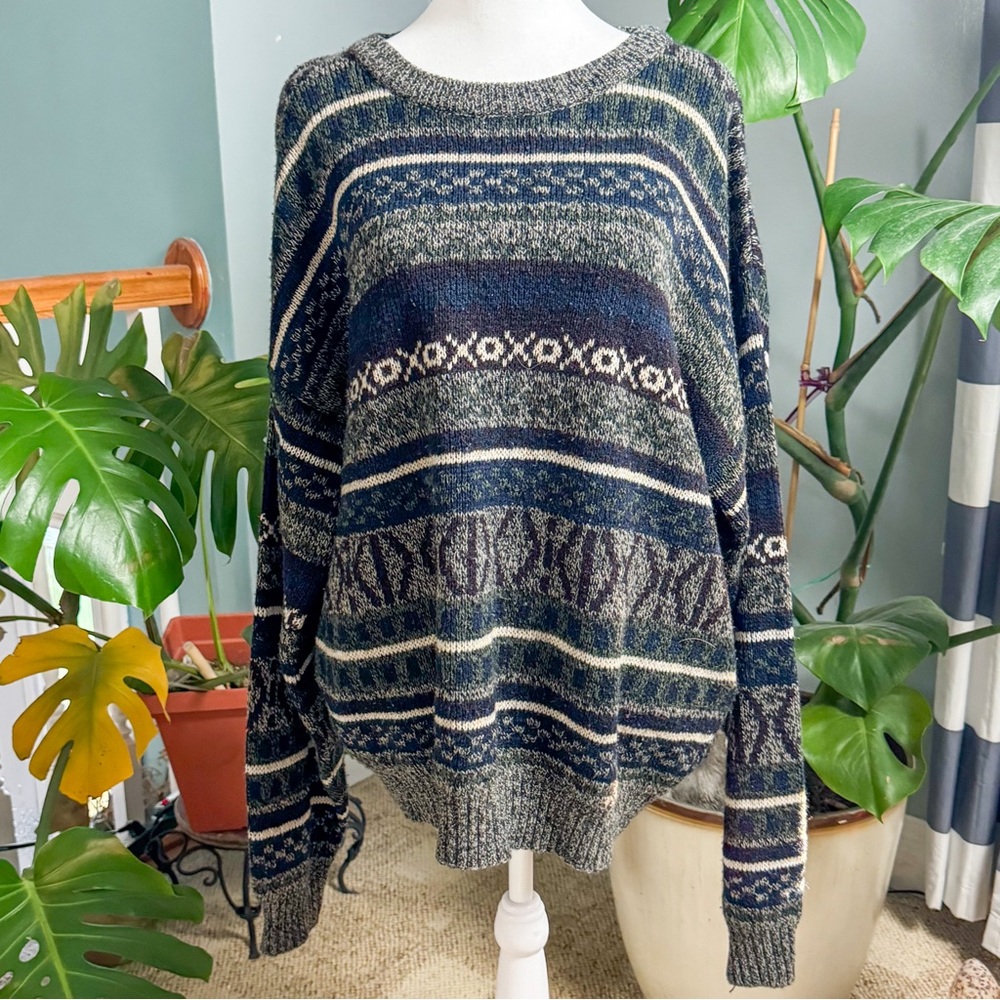 Men’s Blue Patterned Sweater Basic Editions Vinta… - image 2